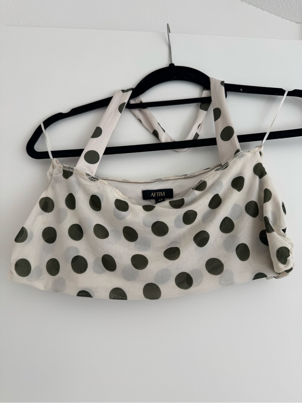 AFRM Olive Polka Dot Cropped Cami - Olive on Cream